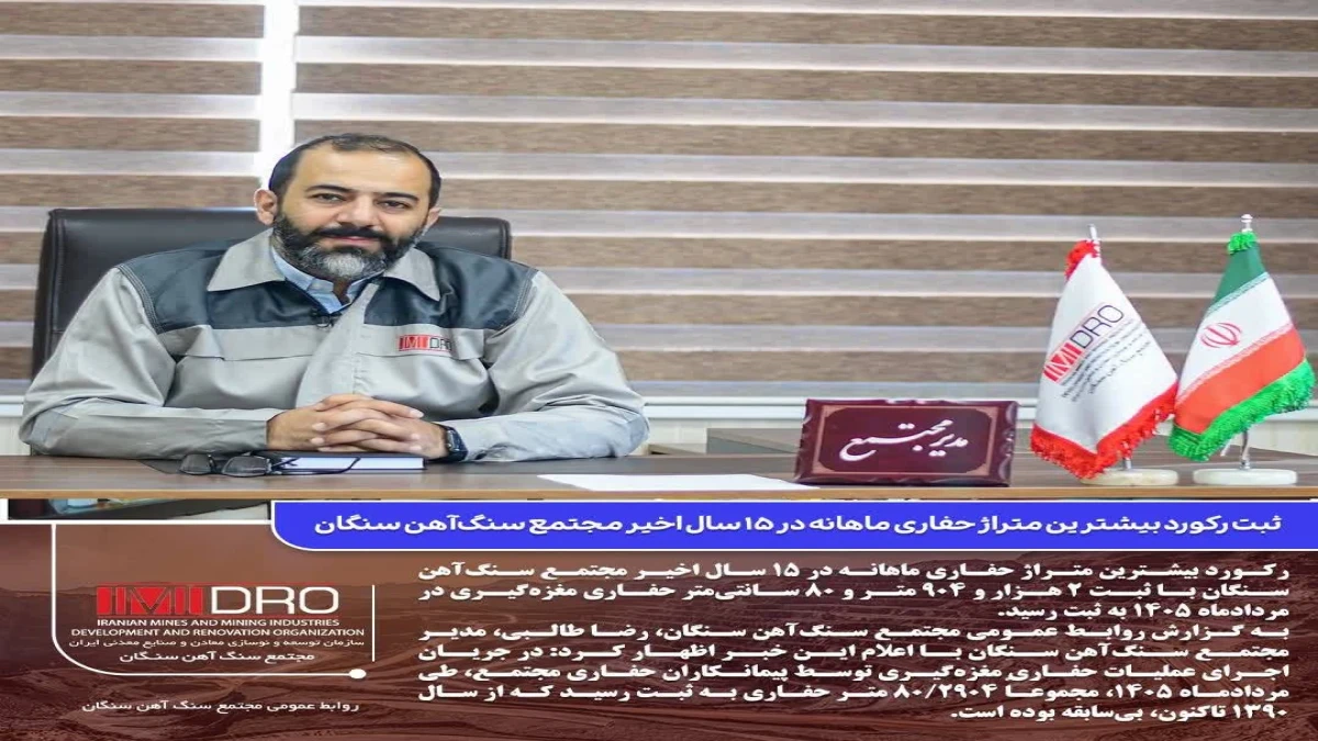 ثبت رکورد بیشترین متراژ حفاری ماهانه در ۱۵ سال اخیر مجتمع سنگ‌آهن سنگان