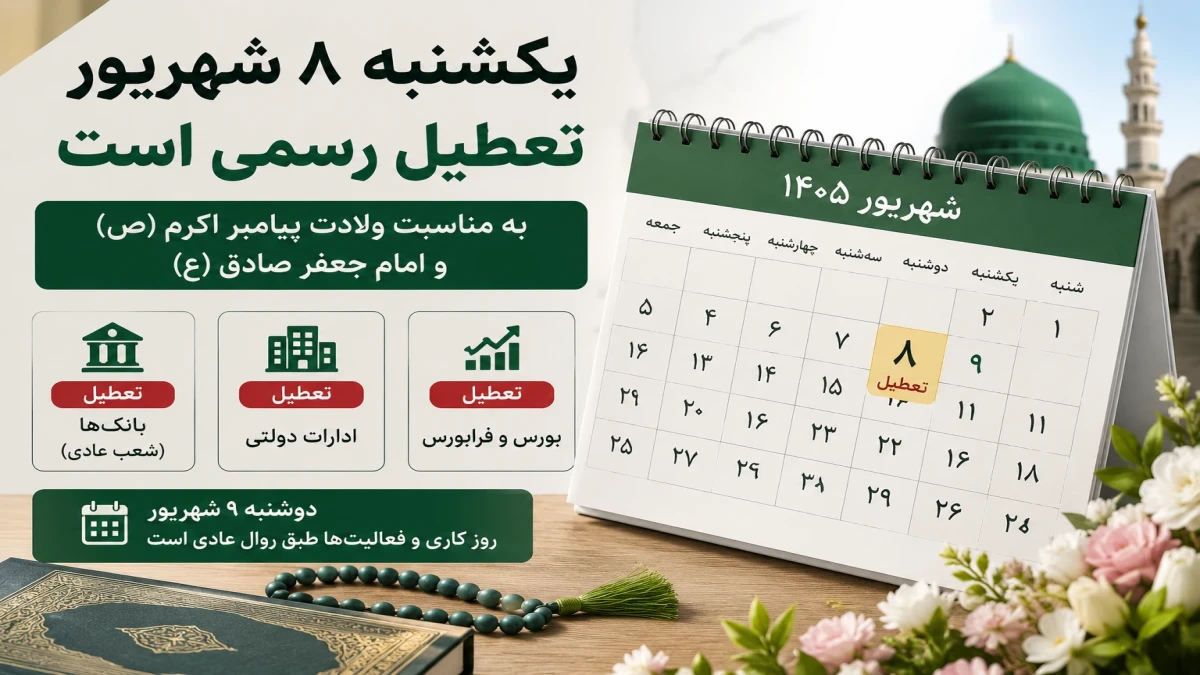 چرا یکشنبه ۸ شهریور تعطیل رسمی است؟ ادارات، بانک‌ها و بورس فردا تعطیل‌اند؟