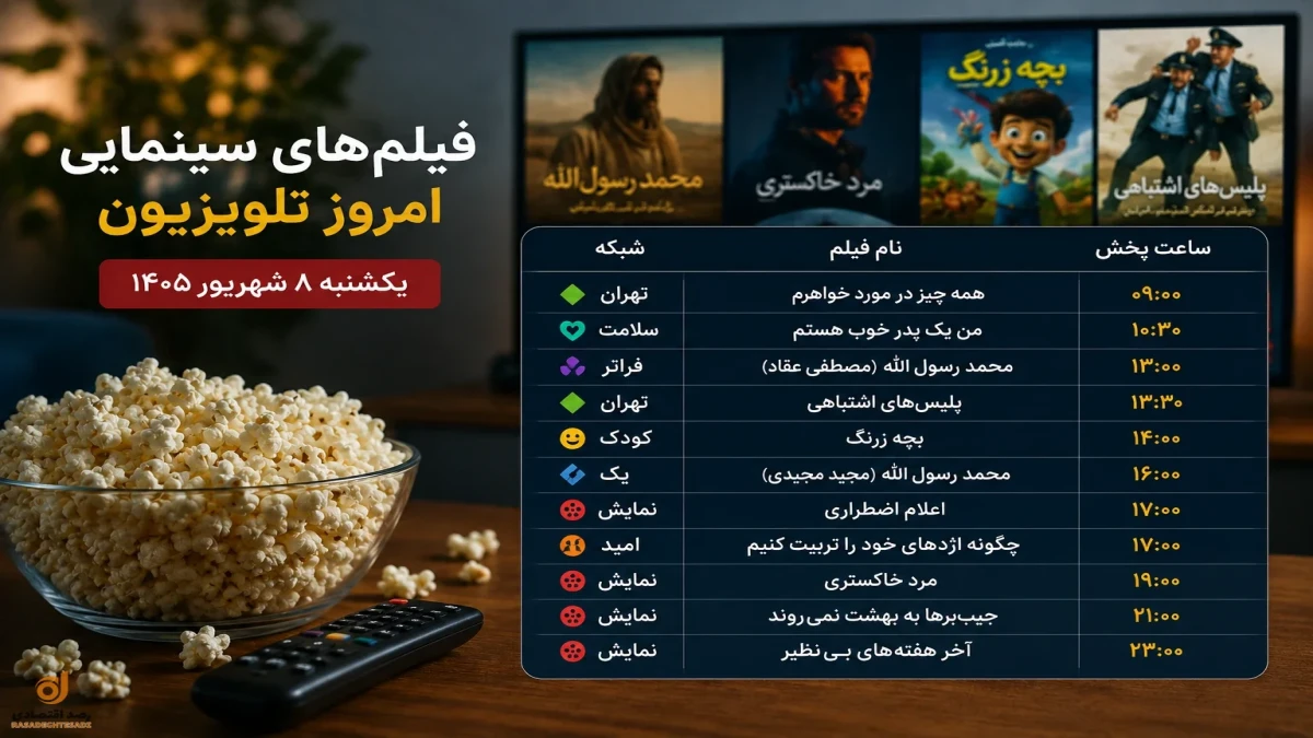 فیلم‌های سینمایی امروز تلویزیون یکشنبه ۸ شهریور + ساعت پخش