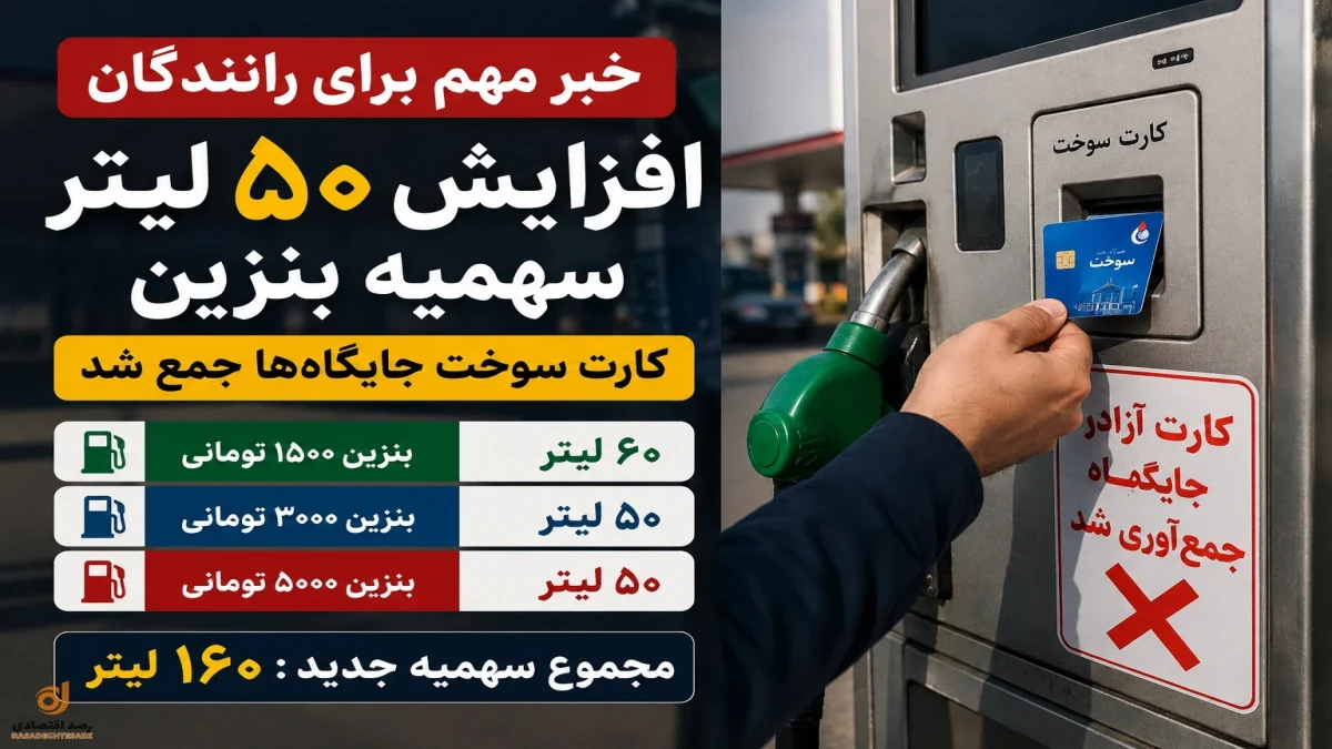 سهمیه بنزین ۱۶۰ لیتر شد؟ ۵۰ لیتر بنزین اضافه شد و کارت جایگاه‌ها جمع شد
