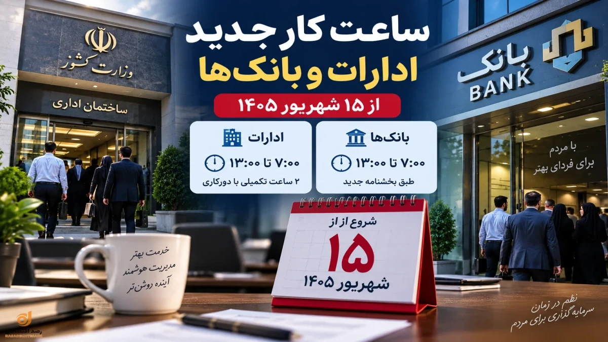 ساعت کاری ادارات و بانک‌ها از ۱۵ شهریور ۱۴۰۵ + جدول