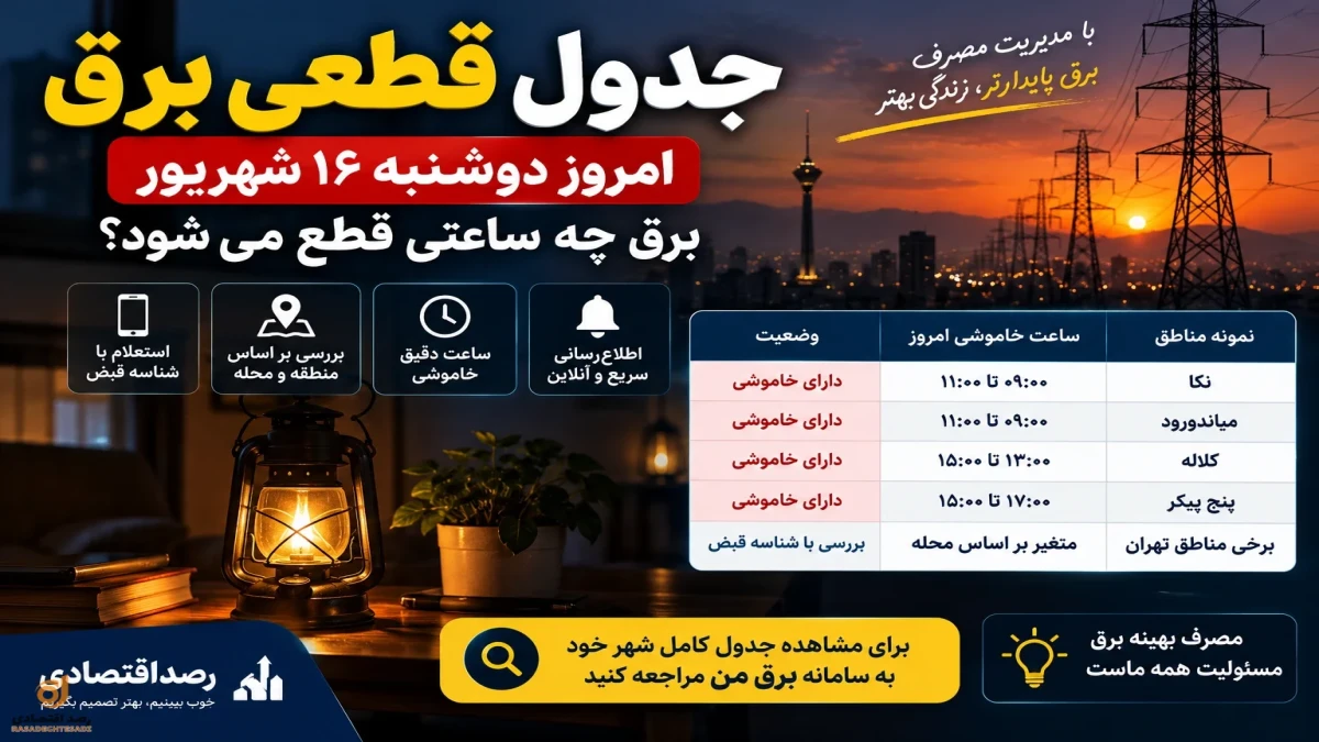 جدول قطعی برق امروز دوشنبه ۱۶ شهریور | برق چه ساعتی قطع می‌شود؟
