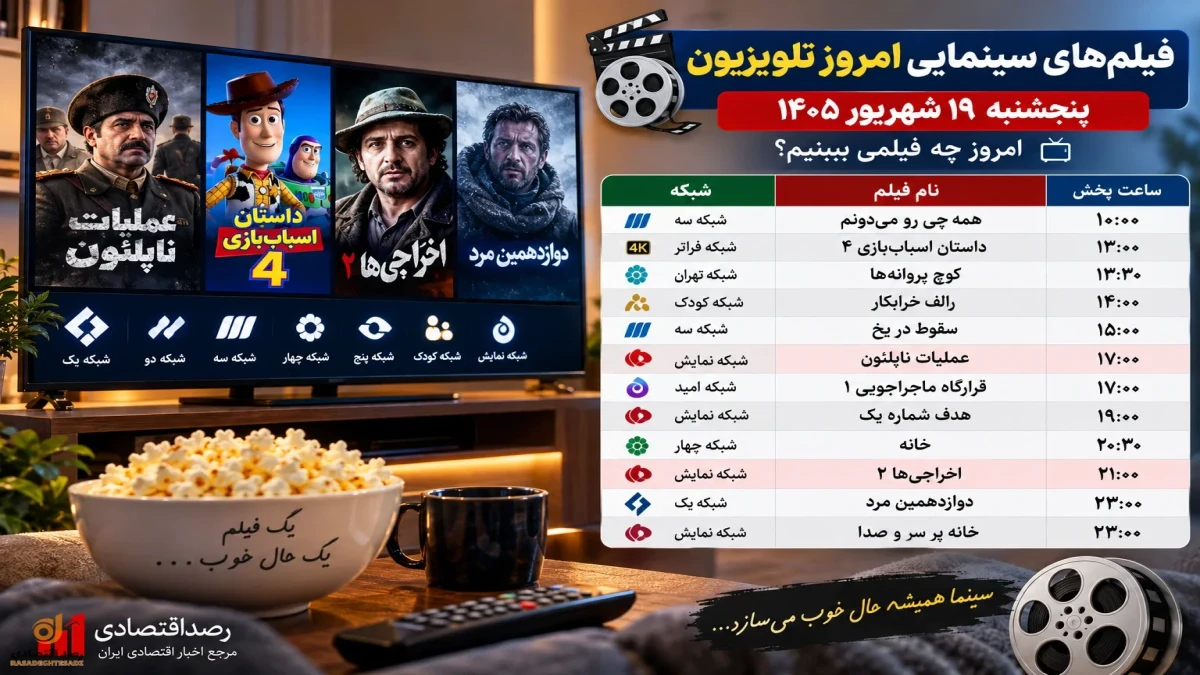 فیلم‌های سینمایی امروز تلویزیون پنجشنبه ۱۹ شهریور + جدول