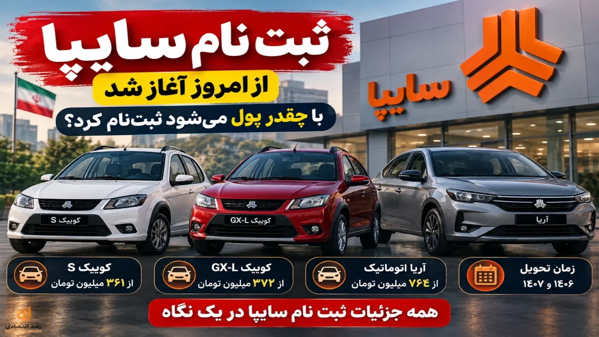 ثبت نام سایپا امروز ۲۴ شهریور | جدول آریا و کوییک + زمان تحویل