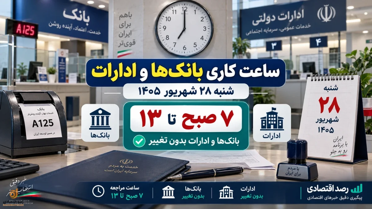 ساعت کاری بانک‌ها و ادارات شنبه ۲۸ شهریور ۱۴۰۵
