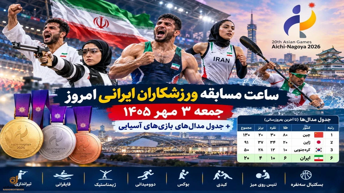 ساعت مسابقه ورزشکاران ایرانی امروز جمعه ۳ مهر + جدول مدال‌های بازی‌های آسیایی