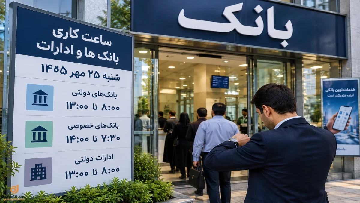 ساعت کاری بانک‌ها و ادارات شنبه ۲۵ مهر ۱۴۰۵