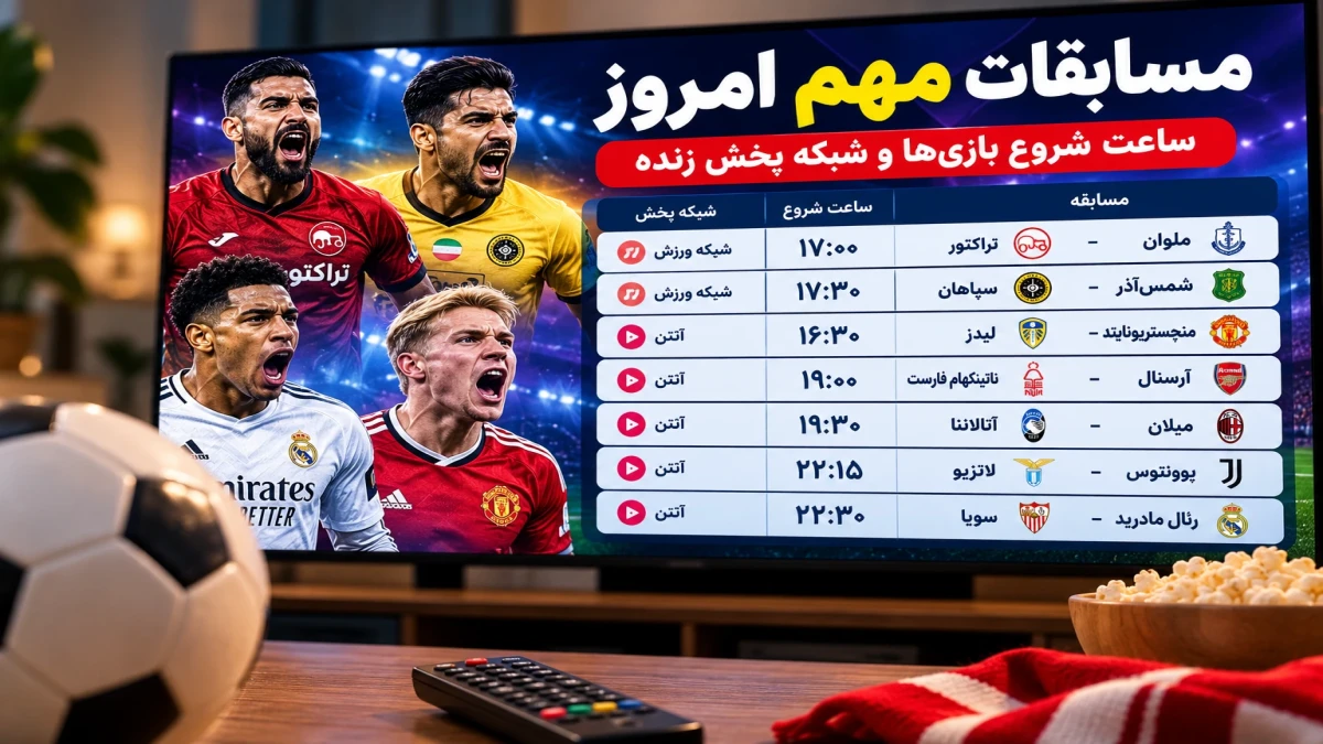 فوتبال امروز ۲۶ مهر ۱۴۰۵؛ از تراکتور و سپاهان تا رئال مادرید و منچستریونایتد | ساعت و شبکه پخش زنده ۱۳ بازی مهم