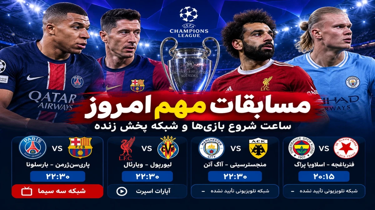 امشب فوتبال را از دست ندهید! بارسلونا، لیورپول و منچسترسیتی به میدان می‌روند؛ ساعت و شبکه پخش زنده ۲۸ مهر ۱۴۰۵