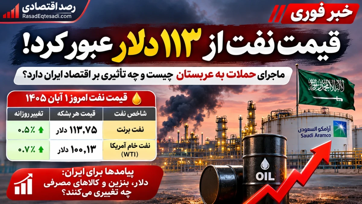خبر فوری امروز ۱ آبان ۱۴۰۵؛ قیمت نفت از ۱۱۳ دلار عبور کرد! | ماجرای حملات به عربستان چیست و چه تأثیری بر اقتصاد ایران دارد؟