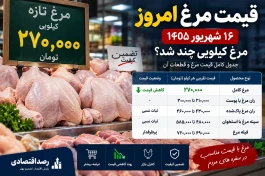 قیمت مرغ گرم امروز ۱۶ شهریور ۱۴۰۵ + جدول قیمت