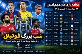 ساعت بازی‌های مهم امروز ۱۸ شهریور + جدول پخش زنده