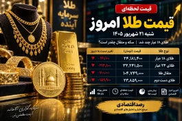 قیمت طلا الان شنبه ۲۱ شهریور ۱۴۰۵؛ طلای ۱۸ عیار چند شد؟ + جدول لحظه‌ای