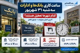 ساعت کاری بانک‌ها و ادارات سه‌شنبه ۳۱ شهریور | کدام استان تعطیل است؟