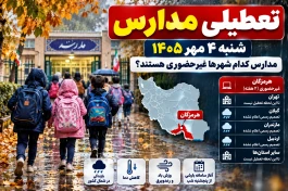 تعطیلی مدارس شنبه ۴ مهر ۱۴۰۵؛ مدارس کدام شهرها غیرحضوری شدند؟